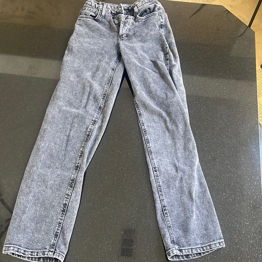 High waisted double fly faded black jeans